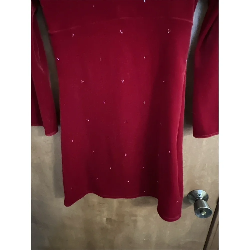 Lands End Velvet Dress Girls Size Small 8 Red Christmas EUC Beaded Holiday 29